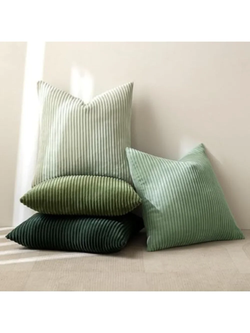 Soft Forest Green Corduroy Decorative Throw Pillow Covers 18x18 - Cozy Home
